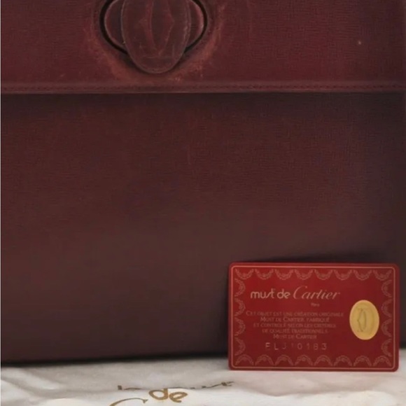 Cartier Must line Bordeaux leather burgundy W  authenticity card and wallet - Picture 3 of 15